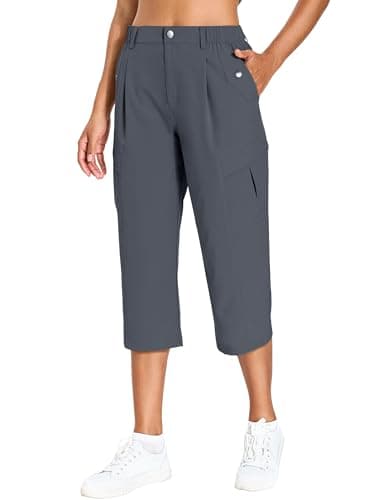 Women's Cargo Capris Lightweight Quick Dry Hiking Pants Water Resistant Summer Travel Pants with 6 Pockets 2026 (Dark Grey,XS)