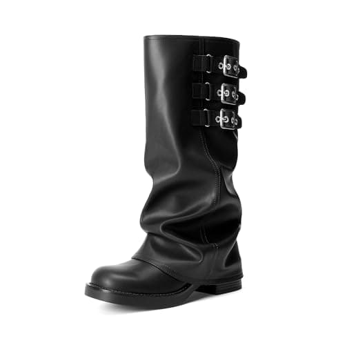 DREAM PAIRS Fold-over Knee High Boots Comfort Low Chunky Heel Slouchy Boot Stylish Buckle Long Tall Fashion Boots for Women,Size 8.5,Black,SDKB26007W - Image 1