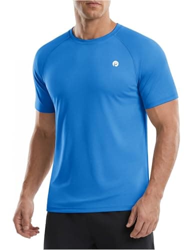PINSPARK Men's Workout Shirts UPF 50+ Quick Dry Moisture Wicking Shirts for Men Athletic Running Short Sleeve Gym Tee Tops 3XL Sea Blue - Image 1
