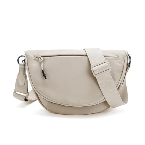 Fashion Crescent Moon Bag For Women & Men - Medium Nylon Shoulder Bag With Adjustable Strap, Lightweight & Foldable Design (A-Ivory) - Image 1