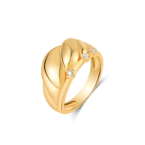 TOPROO Twisted Ring for Men and Women, 14K Gold-Plated 925 Sterling Silver, Minimalist Modern Fashion Band for Everyday Wear and Gifting, US Sizes 5–9 - Image 1
