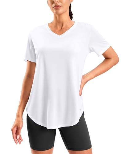 Viodia Womens Workout Tops Full Back Coverage Plus Size Athletic Shirt UPF 50+ Short Sleeve T Shirts V Neck Yoga Tunic White 4XL - Image 1