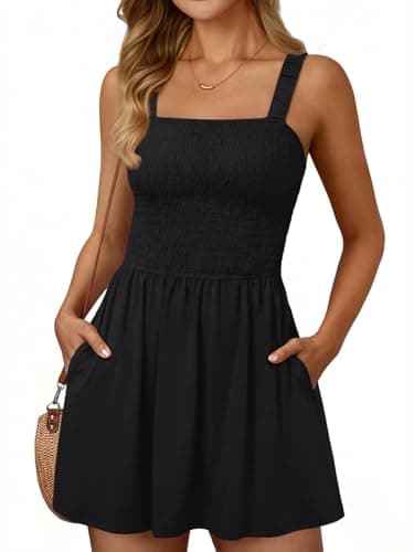 LILLUSORY Womens Short Summer Dress Mini Sundress Beach Vacation Spring Sleeveless Dresses 2026 Casual Outfits Cute Clothes with Pockets Square Neck Resort Wear Clothing Black L - Image 1