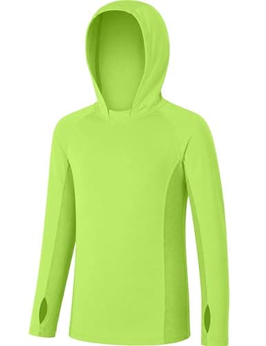 RIKUAOU Boys Hooded Rash Guard Fishing Shirt, UPF 50+ Kids Long Sleeve Sun Hoodie, Youth UV Protection Beach Swim Shirts Lime Green - Image 1