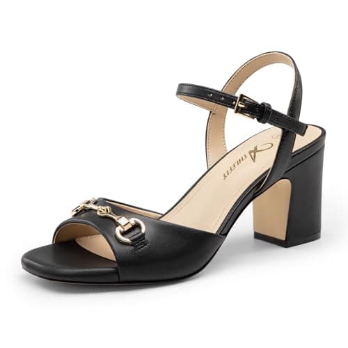 Athlefit Black Heels for Women Chunky Block Heeled Sandals Open Toe Ankle Strap Comfortable Dress Sandals 2-Inch Party Prom Graduation Heels Size 5.5 - Image 1