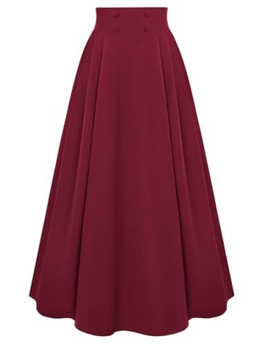 Scarlet Darkness Long Skirts for Women Maxi High Waisted A Line Skirt Renaissance Skirt with Pocket Red S - Image 1