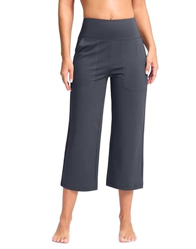 G Gradual Women's Capri Pants with Pockets High Waist Yoga Pants Wide Leg Workout Crop Summer Pants for Casual, Travel, Exercise(Grey Blue, Inseam 21, XXL) - Image 1