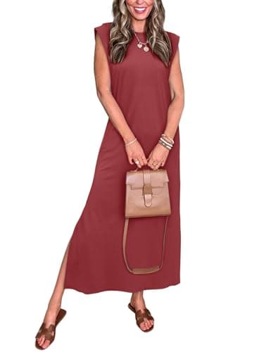 REORIA Women's Summer Vacation Long Maxi Dress Casual Sleeveless Sundresses Beach Tank Dresses with Pockets Baked Apple Medium - Image 1