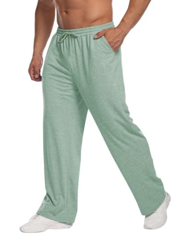 Deyeek Men's Baggy Sweatpants Open Bottom Sweat Pants for Mens Open Leg Joggers Sweatpants Lounge Fleece Pants with Pockets Green - Image 1
