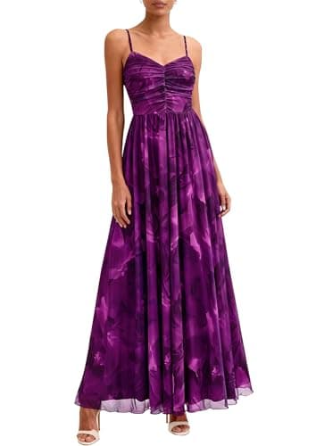 PRETTYGARDEN Women Summer Floral Maxi Dress 2026 Spring Spaghetti Strap Mesh Boho Sundress Party Beach Vacation Long Dresses(Floral Purple,X-Large) - Image 1