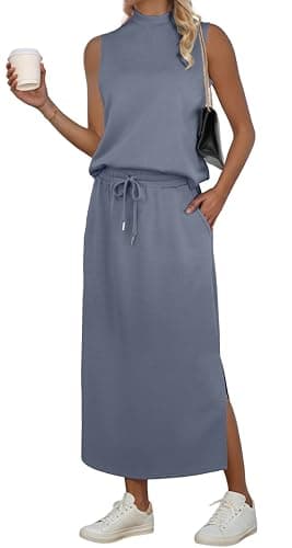 GRECERELLE 2 Piece Sets For Women Summer Maxi Skirts For Women Matching Sets Clothing Haze Blue-L Dusty Blue Classy Baby Shower Casual Dressy Set - Image 1