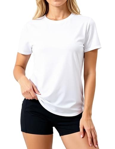 LETSEE Workout Short Sleeve Tops for Women Side Slit Hem Tee Crew Neck T-Shirt Lightweight Everyday Basic Top White - Image 1
