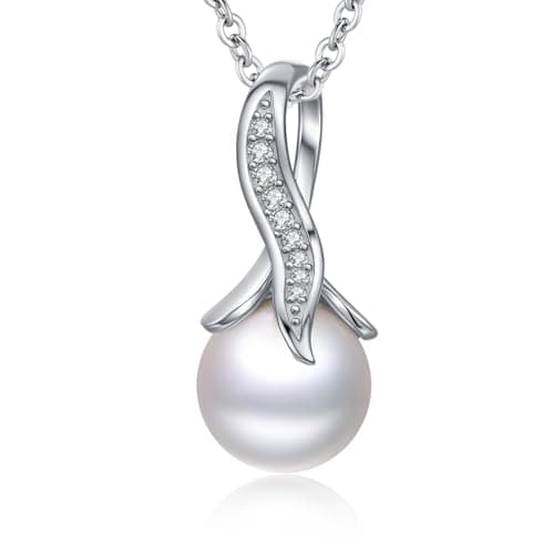 10mm Pearl Necklace 925 Sterling Silver Jewelry 5A Cubic Zirconia Pendant Necklace Best Gifts for Mom Women Girlfriend Grandma Friend Lover Her Wedding Birthday Anniversary Engagement Valentine's Day - Image 1