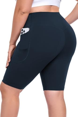 Plus Size Biker Shorts for Women with Pockets, Tummy Control Spandex Athletic Workout Gym Yoga Compression Shorts Navy Blue, High Waist Stretch Long Anti Chafing Knee Length Under Dress Shorts 4xl - Image 1