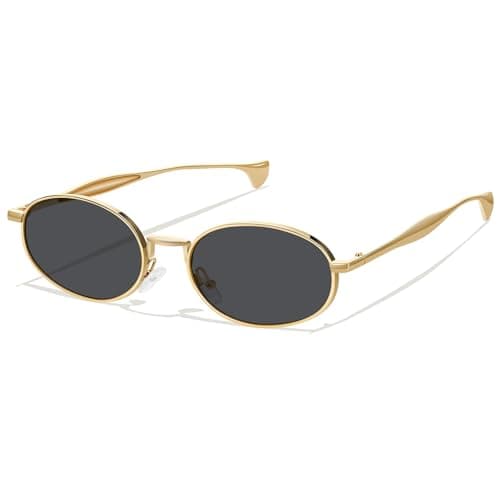 YMRFW Gold Oval Sunglasses for Women Men 2026 Retro Design Metal Style 70s Shades Trendy Sun Glasses UV Protection - Image 1