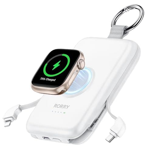 RORRY CharmGo Portable Charger, 10000mAh 20W Fast Charging Portable Charger Power Bank with Built in Cables, Travel Battery Pack for iPhone 17/16/15/14/13/12 and Apple Watch, Milk