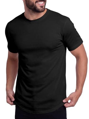 Crastimo Men's T-Shirt Crew Neck Short Sleeve Slim Fit Curved Hem Ultra Soft Plain Tee Breathable Moisture Wicking Casual Daily Outdoor Basic Black M - Image 1