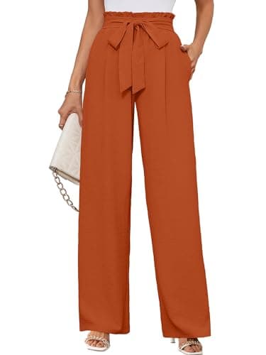 KORSIS Women's Lounge Pants Wide Leg Trousers Lightweight High Waisted Loose Casual Work Elastic Pants with Pockets Orange X-Large - Image 1