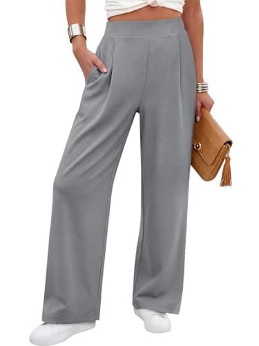 ANRABESS Womens Pants Wide Leg Waffle Knit Casual Stretchy Work Dress Pants 2026 Pull on Business Slacks Trousers Outfits Medium Light Grey - Image 1