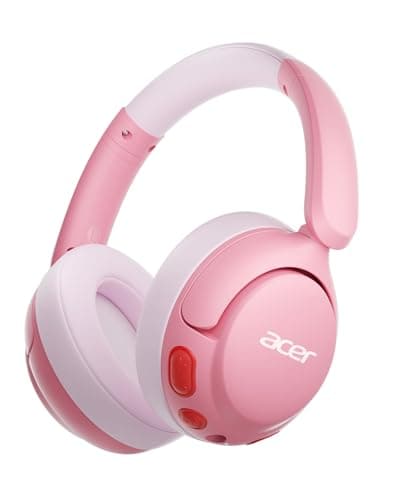 acer Kids Bluetooth Headphones, 85dB Volume Limiter, Foldable Wireless Over-Ear Headphones for iPad, Travel, 75H Playtime, Bluetooth 5.4, Built-in Mic, Pink