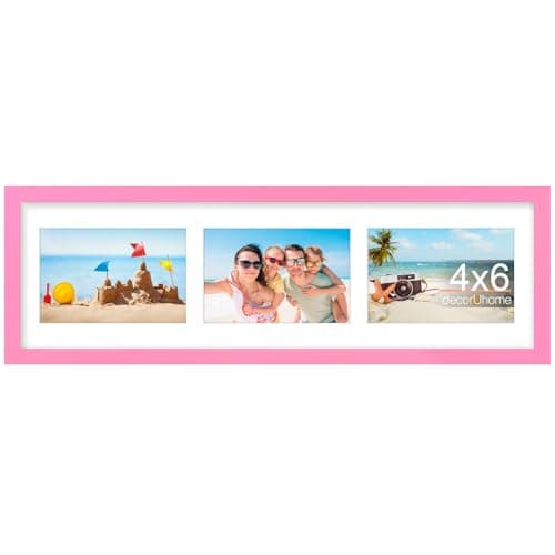decorUhome 6x20 Picture Frames Collage Wall Decor, Display 3Pcs 4x6 Photos with Mat or 1Pcs 6x20 Unmatted, 3 4x6 Collage Picture Frames for Wall Mounting, Pink