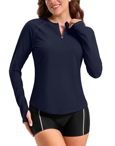 Viodia Womens Swim Shirt UPF50+ Rash Guard Long Sleeve Swimsuit Top Sun Protection Shirts Bathing Suit with Zipper Bright Navy M - Image 1