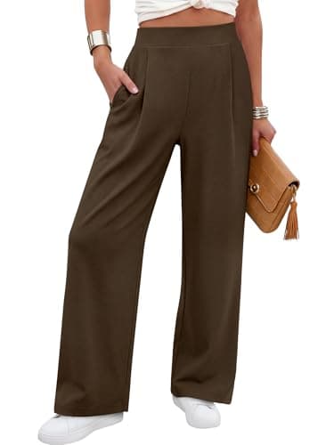 ANRABESS Womens Pants Wide Leg Waffle Knit Casual Stretchy Work Dress Pants 2026 Pull on Business Slacks Trousers Outfits Large Brown - Image 1