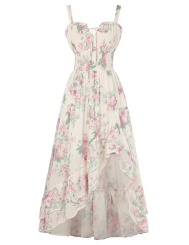 Scarlet Darkness Summer Dresses for Women 2026 Floral Corset Wedding Guest Dress Ruffle Maxi Dress with Pockets - Image 1