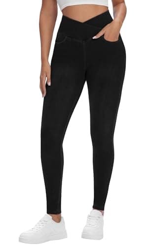 AVAMO Womens Jeans Stretchy Jeggings for Women with Pockets Pull on Tummy Control Skinny Sweatpant Jeans Denim Jean Leggings Black - Image 1