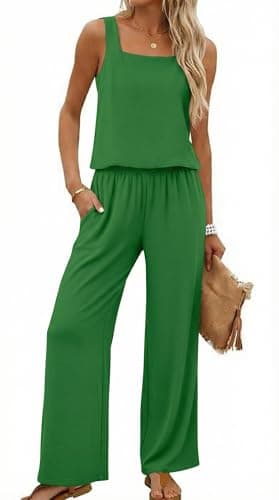 Lepunuo Two Piece Sets for Women Wide Leg Pants Matching Set Sleeveless Square Neck Tank Crop Top Travel Airport Outfits - Image 1