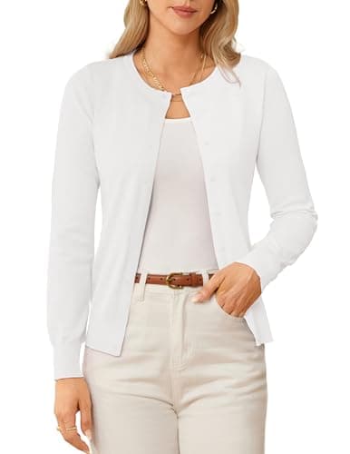 GRACE KARIN Long Sleeve White Cardigan Sweaters for Women Lightweight Button Down Knit Spring Cardigans for Women S - Image 1