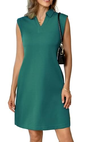 BEXIBOOM Womens Summer Dresses Casual Dress for Women 2026, V Neck Collared T Shirt Dress with Pockets, Loose Fit Knee Length Spring Dress Dark Green-S - Image 1