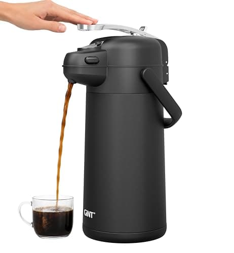 GiNT 3L Airpot Coffee Dispenser with Pump, Insulated Coffee Carafe for Hot Liquids, Stainless Steel Vacuum Insulated Pump Dispenser for Hot/Cold Beverages, Home Office Commercial Outdoor Use(101oz) - Image 1