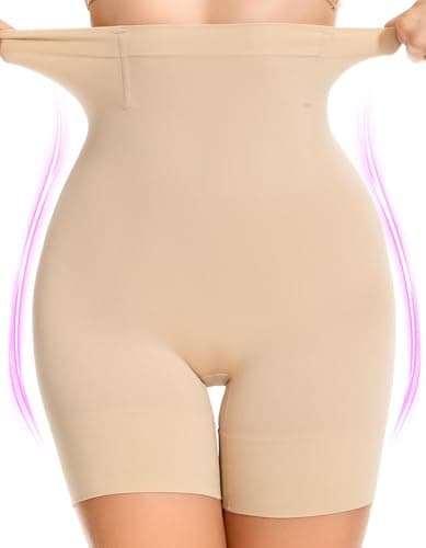 SIMIYA Shapewear Tummy Control Shorts for Women, 5-IN-1 Body Shaper High Waisted Girdle Boyshort Slip Short for Under Dresses Nude - Image 1