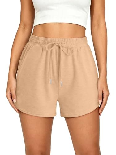 KISSMODA Khaki Womens Casual Athleisure Jogger Shorts Elastic Drawstring Pockets Home Lounging Camping Outdoor Vacation Relaxed Short Bottoms Camel XS - Image 1