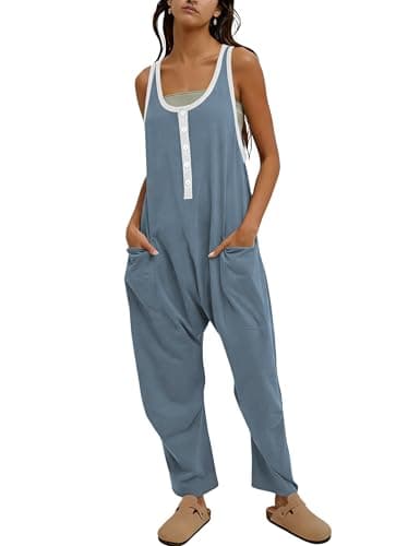 AMEBELLE Jumpsuits for Women Sleeveless Womens Overalls Adjustable Straps Baggy Casual Rompers with Pockets(3071-BlueGrey-M) - Image 1