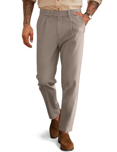 PJ PAUL JONES Men Vintage Casual Khaki Pants Lightweight Pleated Dress Pants Trousers with Pockets for Office M