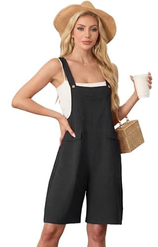 HiMONE Casual Sleeveless Jumpsuit For Women Summer Romper With Adjustable Straps And Side Pockets (Black-XL) - Image 1