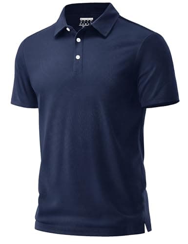Cotrasen Golf Polo Shirts for Men Soft Cotton Short Sleeve Pique Button Collared T-Shirts Regular Fit Casual Shirts Navy Blue 2XL - Image 1