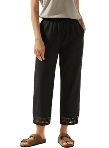 Acelitt Women's Fashion 2026 Casual Linen Pants Lightweight Drawstring Elastic High Waist Spring Summer Ankle Capri Pants Trousers Black Large - Image 1
