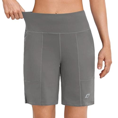 Quenteen Women's 9" Bermuda Long Shorts Knee Length High Waisted Shorts for Women Lounge Walking Athletic Dark Gray,S - Image 1