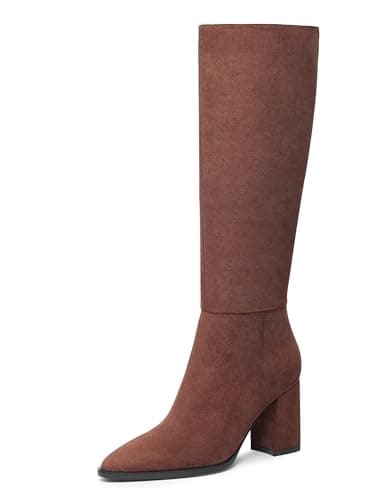 TopWalks Women's Knee High Boots Pointed Toe Chunky Block Heel Platform Boots Comfort Dress Long Boots SuedeBrown 8 - Image 1