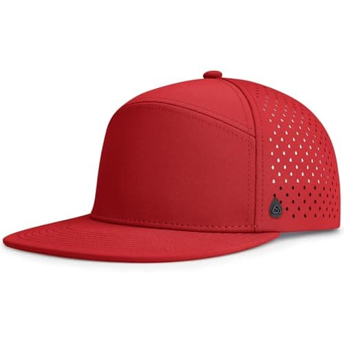 AOPREL Flat Brim Baseball Cap for Men Adjustable Trucker Hats Water-Resistant Performance Hat with Breathable Laser Perforated for Running, Golf, Workout, Gym & Outdoor Red - Image 1