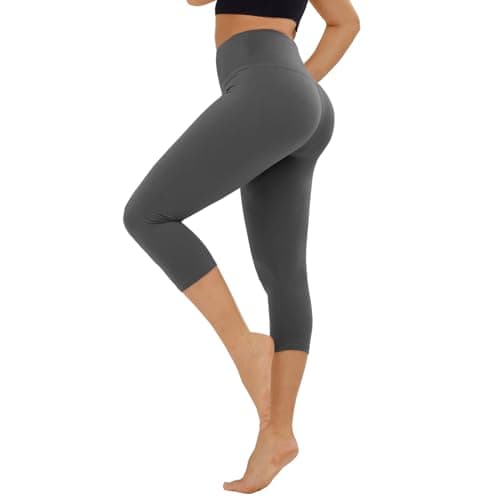High Waisted Leggings for Women - No See Through Tummy Novelty Workout Yoga Pants with Pockets Reg & Plus Grey - Image 1