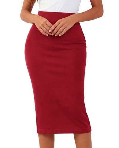 BTFBM Women's Pencil Skirt 2026 Spring Below Knee Bodycon Stretch High Waist Midi Skirts for Business Casual Office Work(Red, Medium) - Image 1