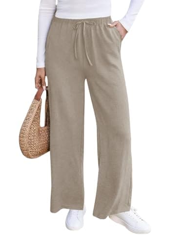 COCOMARTS Women Pants Wide Leg High Waist Palazzo Pants Casual Loose Flowy Lounge Pant Boho 2026 Vacation Outfits with Pocket Khaki Medium - Image 1