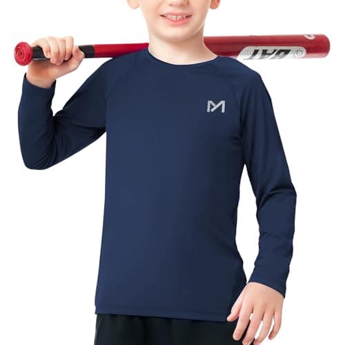MEETYOO Boys Compression Shirt Long Sleeve Athletic Undershirt for Youth Kids Quick Dry Football Base Layer A-Dark Blue - Image 1
