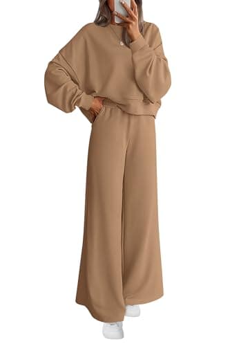 PRETTYGARDEN Women 2 Piece Outfits 2026 Fall Sweatsuits Crewneck Sweatshirt Wide Leg Sweatpants Lounge Sets Tracksuit(Khaki,X-Small) - Image 1