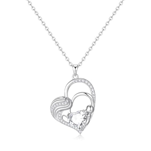 Juvux Mother Daughter Necklace for Women - Double Heart Pendant for Mom from Daughter 925 Sterling Silver CZ Crystal Jewelry Mothers Day Birthday Gifts for Mom Daughter - Image 1