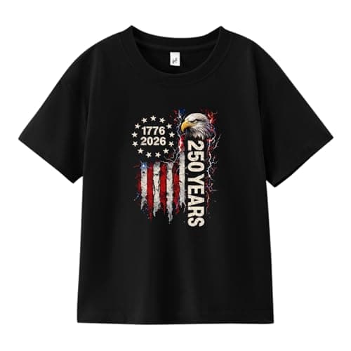 Honeypawpaw 250 Anniversary USA Shirt Independence Day Shirt for Kids Boys Girls, 4th of July Dinos Flag Patriotic Tee, 3T-8T - Image 1